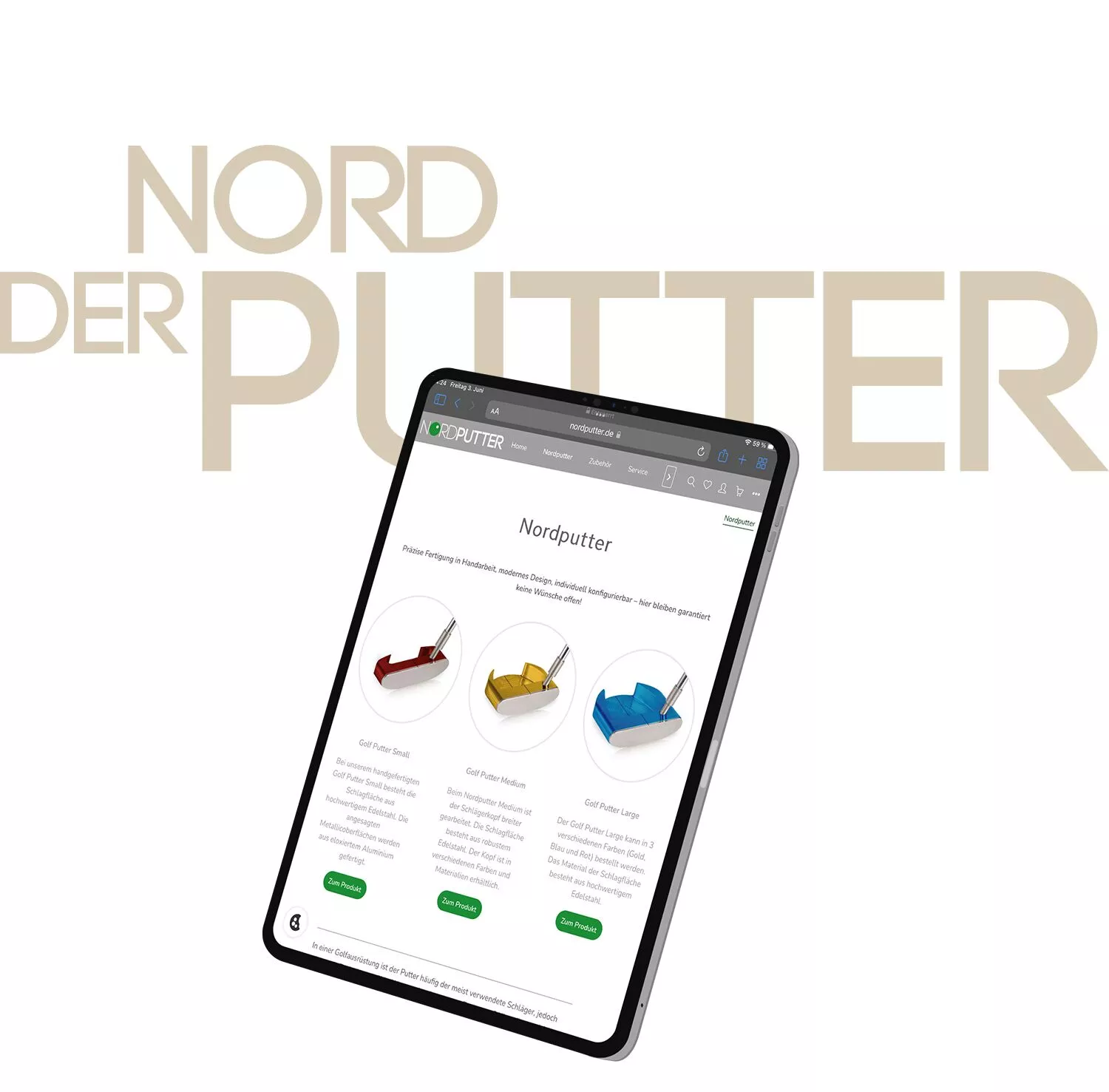 Golfprodukte neuer Onlineshop - Tablet mit neuer Startseite