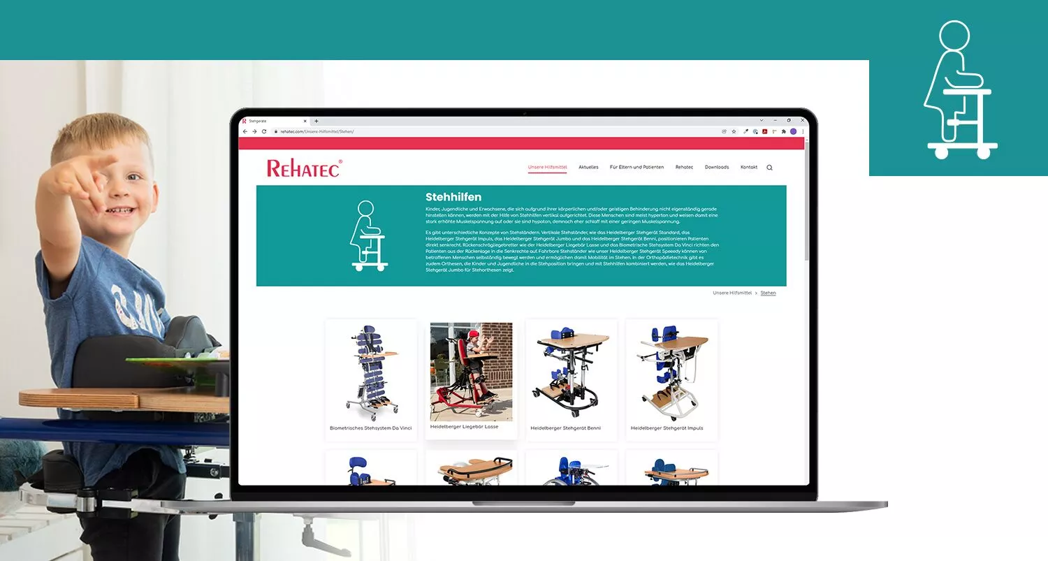 Website Relaunch Rehahilfsmittel - Neue Website auf Laptop mit Kind