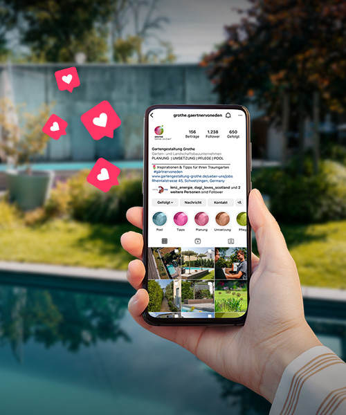Gartengestaltung Grothe - Instagram-Profil auf Smartphone abgebildet