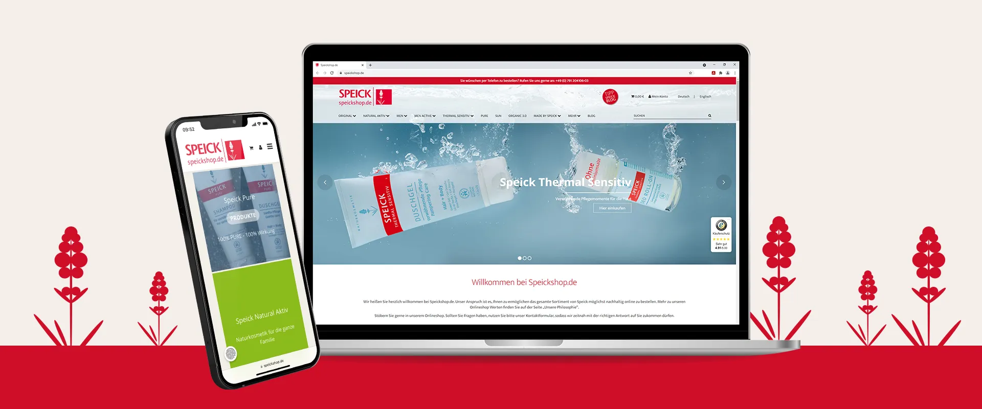 Onlineshoperstellung nachhaltige Kosmetik - Desktop- und Mobil-Version der Onlineshoperstellung auf einem Laptop und einem Handy abgebildet