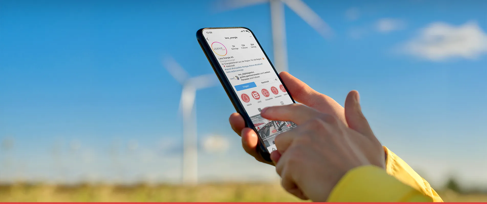 Lenz Energie Social Media Desktop - Instagram-Profil von Lenz Energie auf Handybildschirm