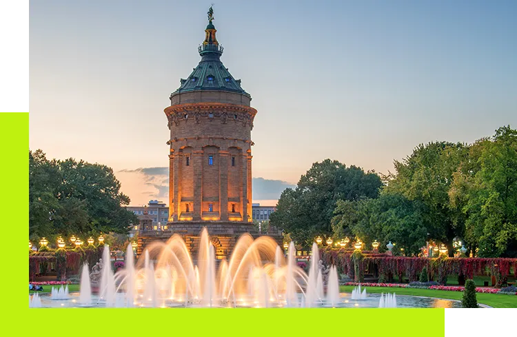 Mannheim Social Media-Agentur - Wasserturm mit Jugendstilanlage und Brunnen