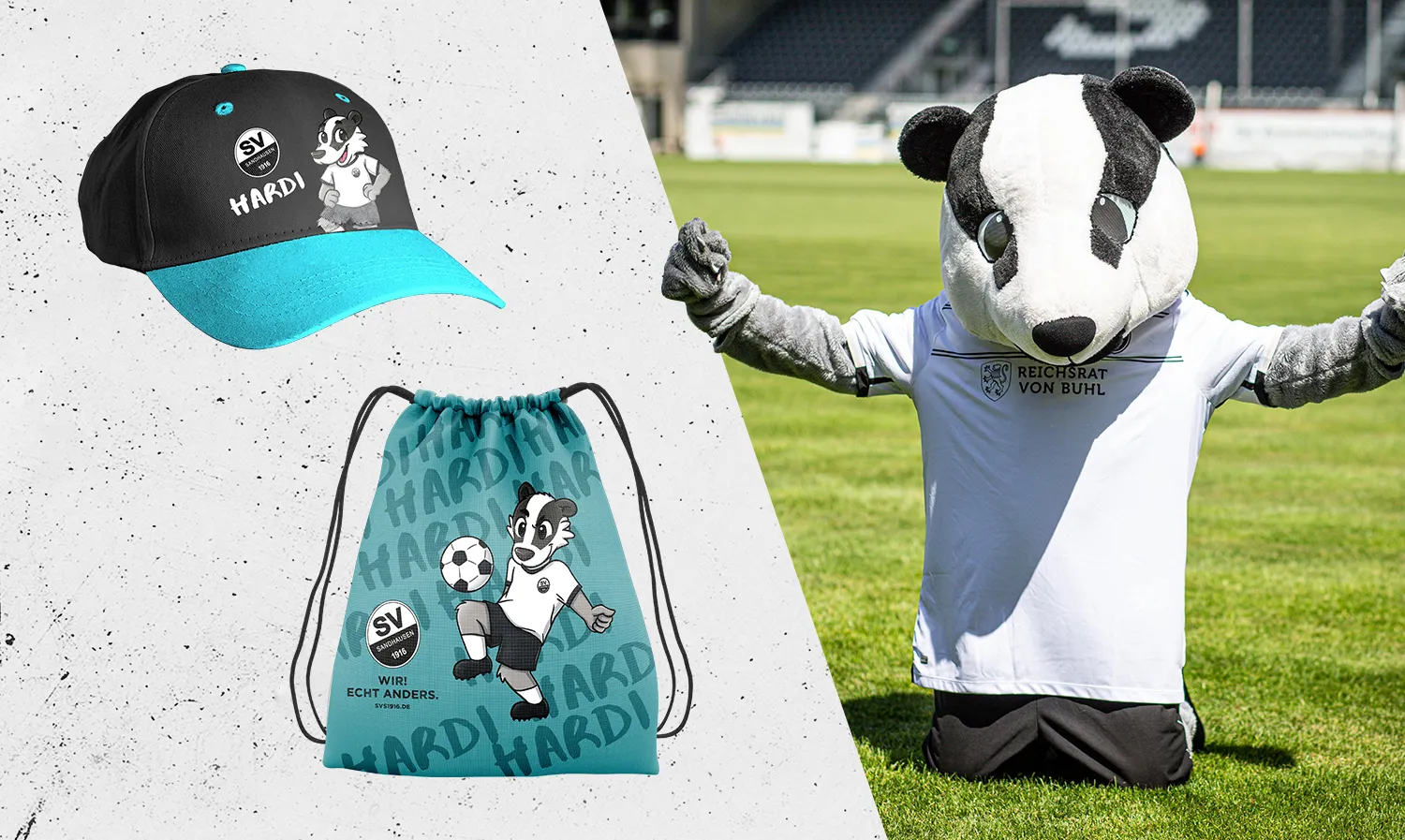 Merchandise-Artikel des SV Sandhausen - Hardi Maskottchen Fußball Turnbeutel Kappe