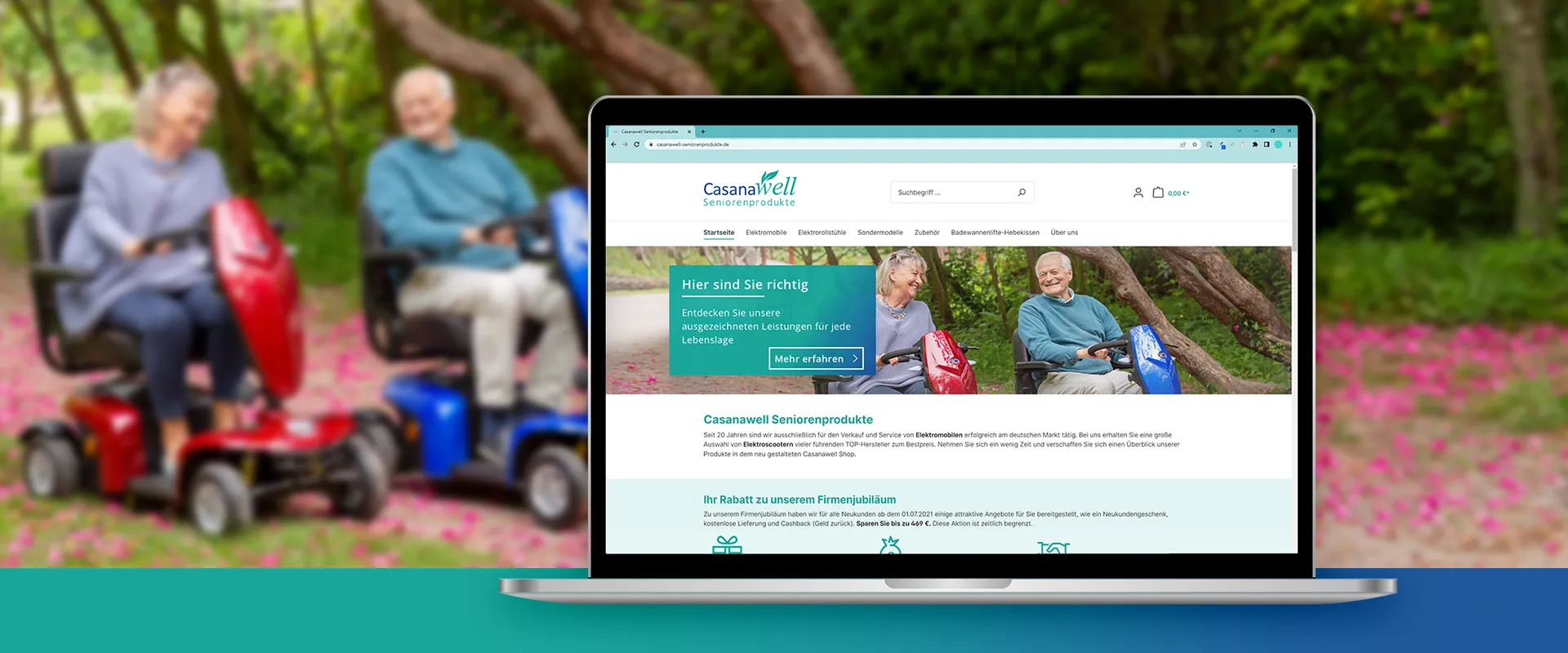 Webseite bauen lassen Seniorenprodukte - Laptop mit neu erstellter Webseite