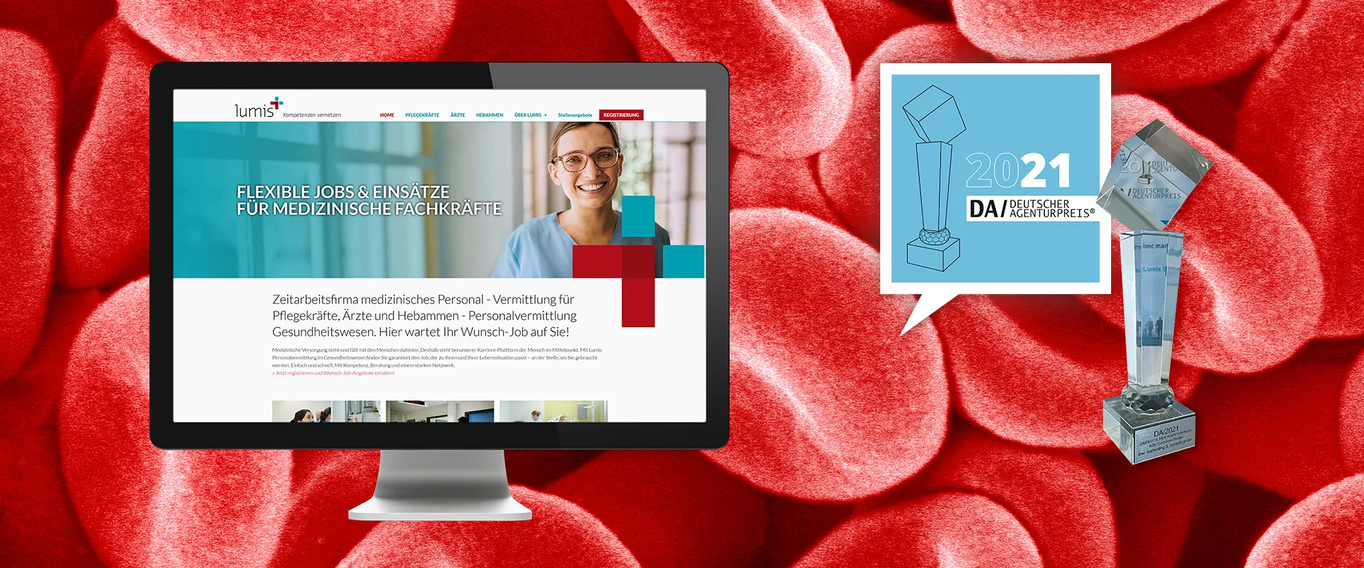 Web-Entwicklung Personaldienstleister - Bildschirm mit Webseite des Personaldienstleisters lumis