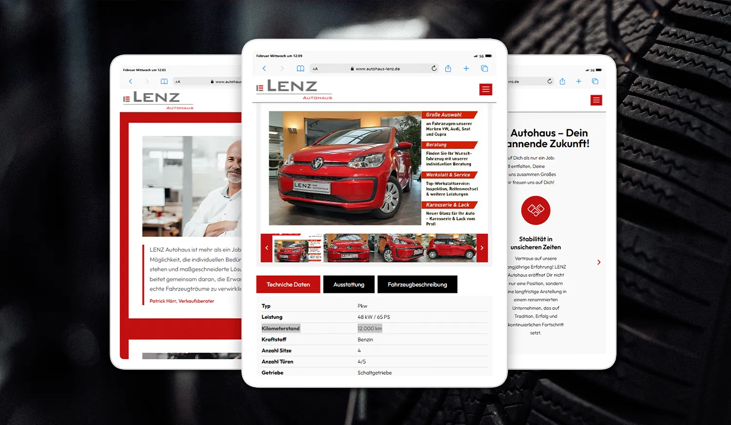 Corporate Website Referenz imc Digitalagentur – Screenshots von der Lenz Autohaus Webseite
